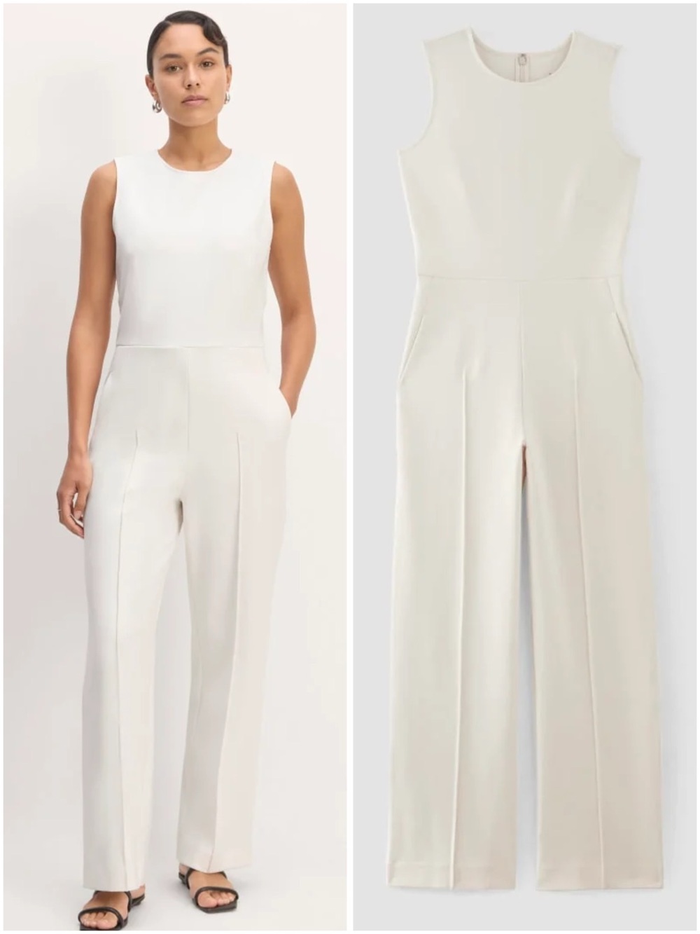 Everlane The Dream Jumpsuit Bone Sleeveless Straight Leg Stretch Large NWOT